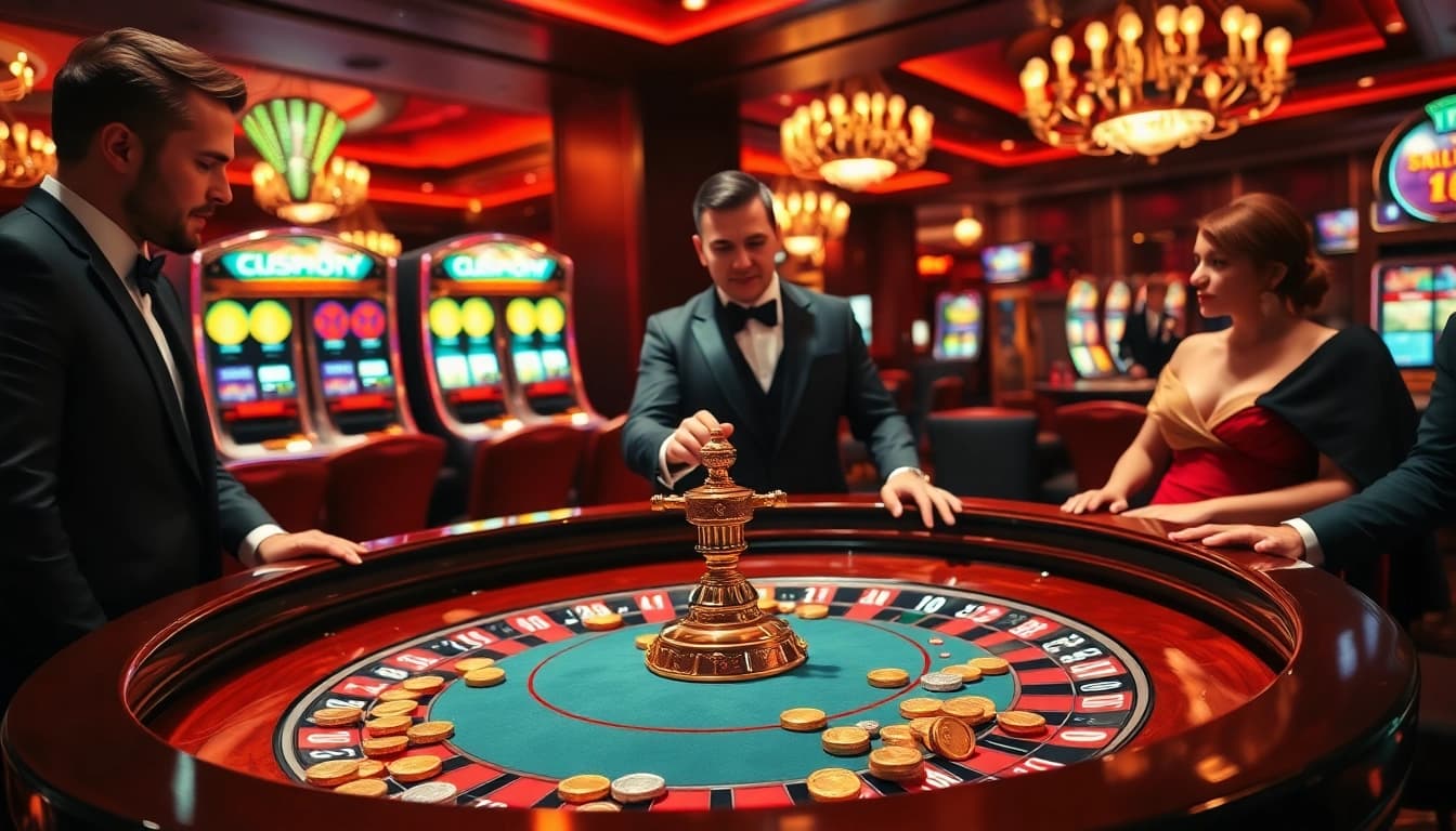 Découvrez le luxe au meilleure casino en ligne avec des joueurs profitant d'une partie de roulette animée.