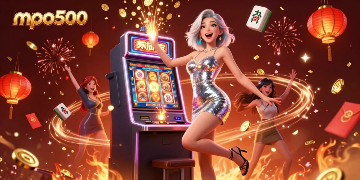 Play exciting slots at mpo500, where golden coins fall as you hit jackpots in a vibrant casino scene.