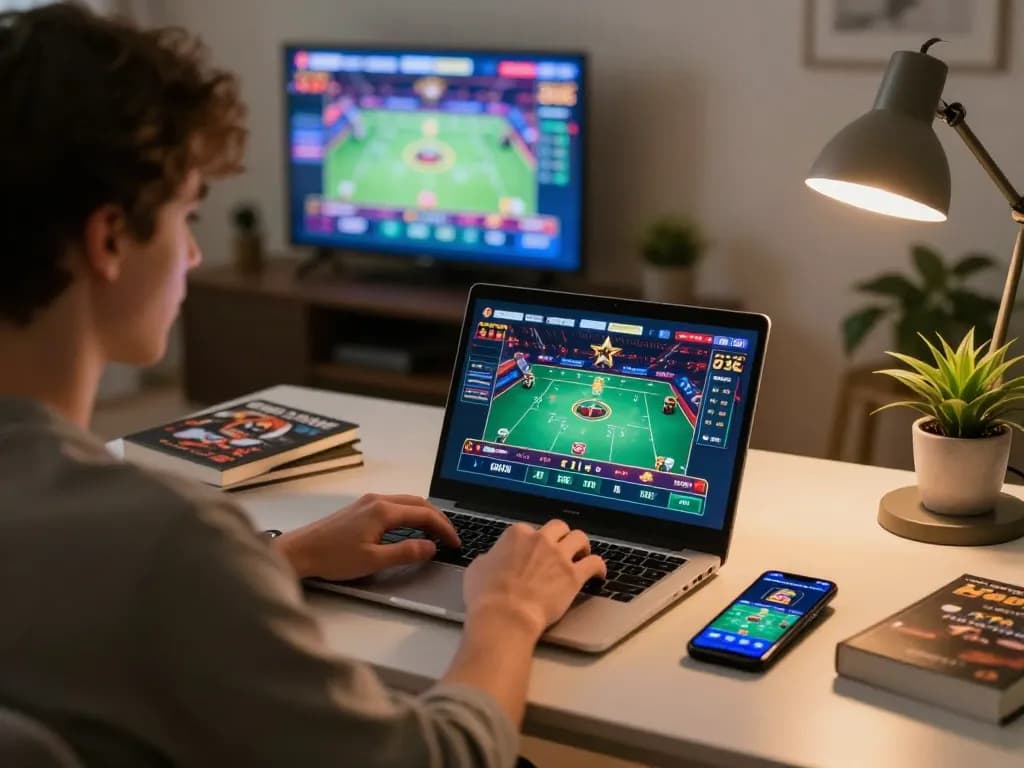 Engaging in online gaming at tg88 trang chủ with a lively setup featuring poker game on laptop