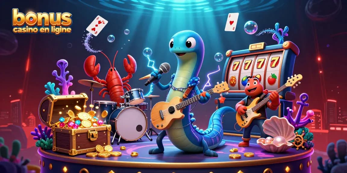 Accédez aux meilleures offres de bonus casino en ligne avec une scène dynamique d'animaux marins.