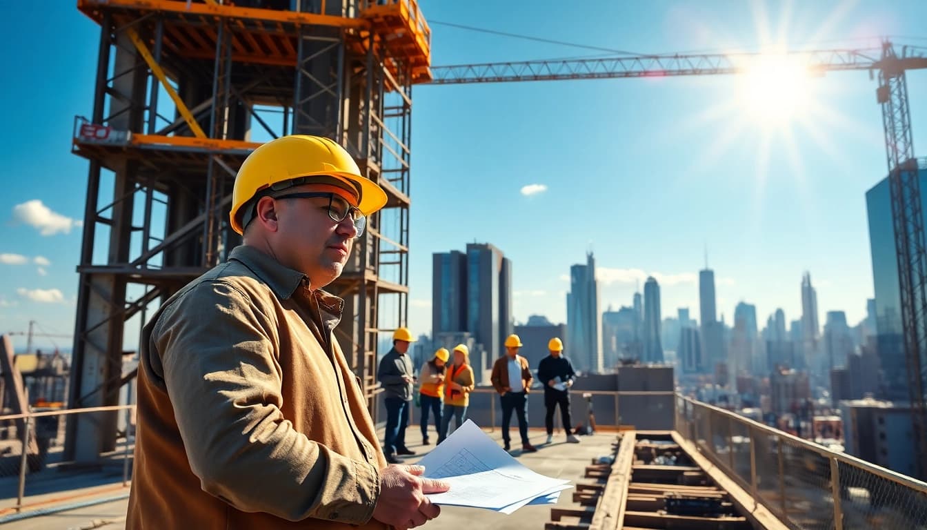 Construction scene in New York City featuring a dedicated New York City General Contractor and diverse team at work