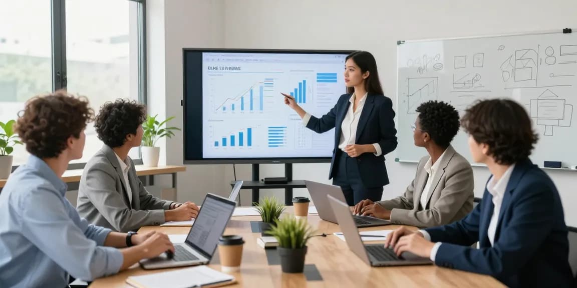 Team collaboration in a modern office setting discussing analytics via presentation screen at https://forumup.org/shop/search.php?ca_id=&addr1=&addr2=&addr3=&schKeyword=.