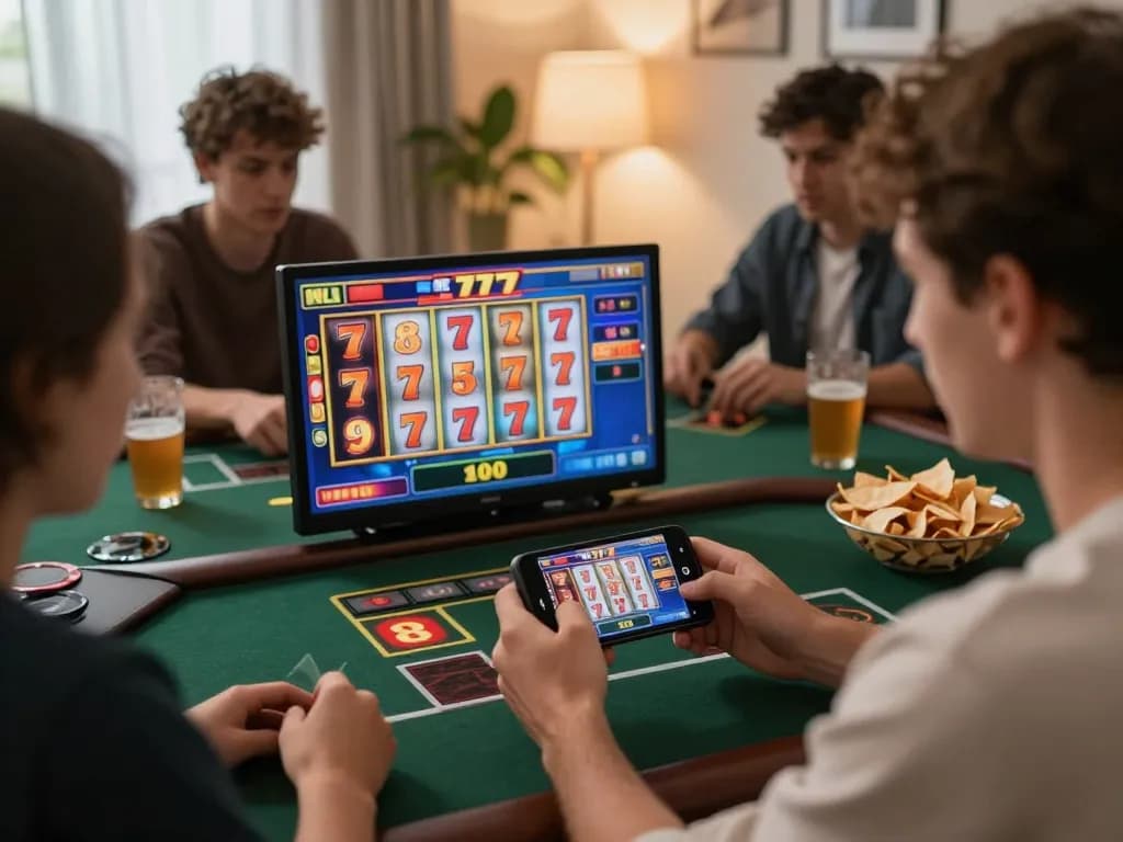 Engaging gameplay experience on slot777 through a smartphone app in a cozy home setting.