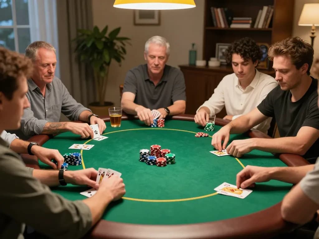 TIGERASIA88 features a lively home poker night, showcasing strategic gameplay with friends and excitement.
