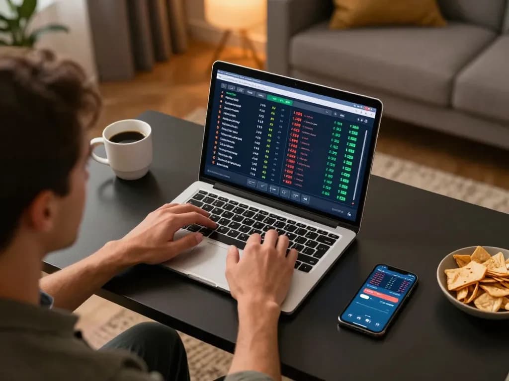 G28 com user placing bets enthusiastically on a laptop in a cozy online gaming setup.
