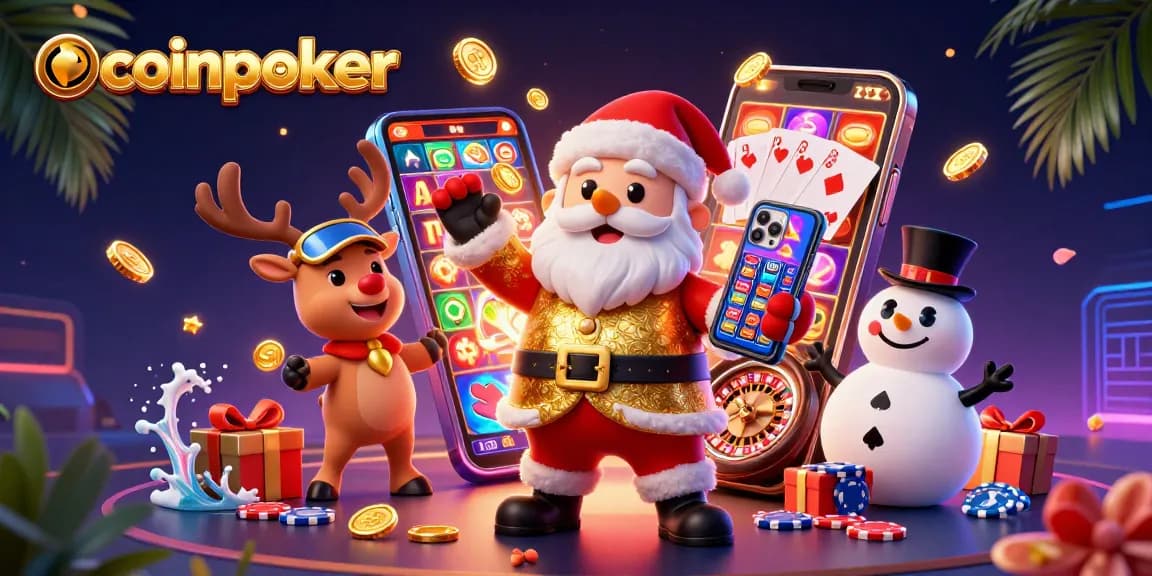 CoinPoker : Jouer aux machines à sous avec le Père Noël et ses amis dans un casino animé.