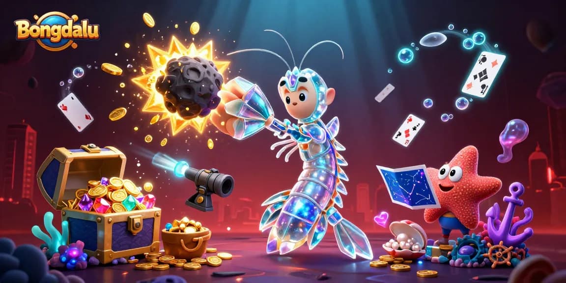 Bongdalu showcases a vibrant underwater scene with characters, treasure, and dynamic gaming elements.