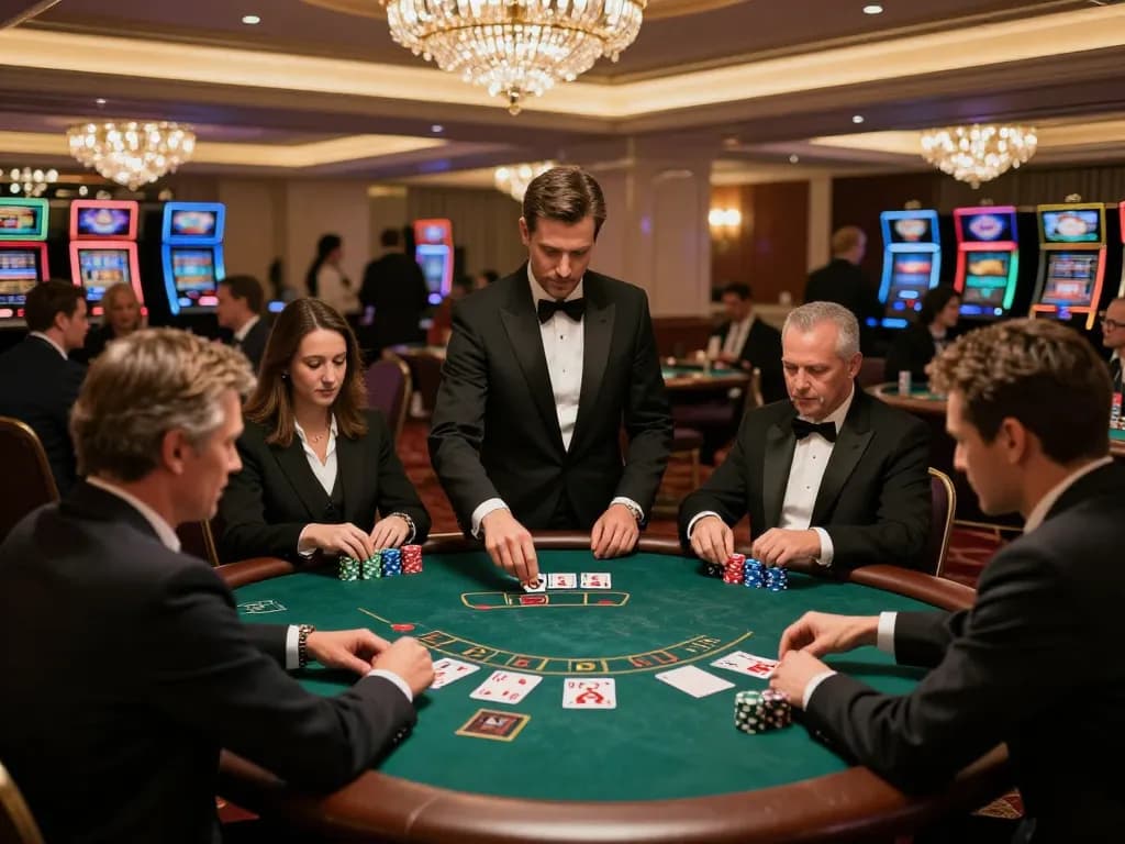 F168 blackjack tables showcasing intense players strategizing their next moves in an elegant casino setting