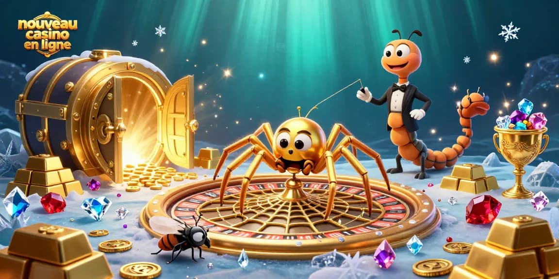 Jouer dans un nouveau casino en ligne grâce à une illustration dynamique de roulette et d'éléments de jeu.