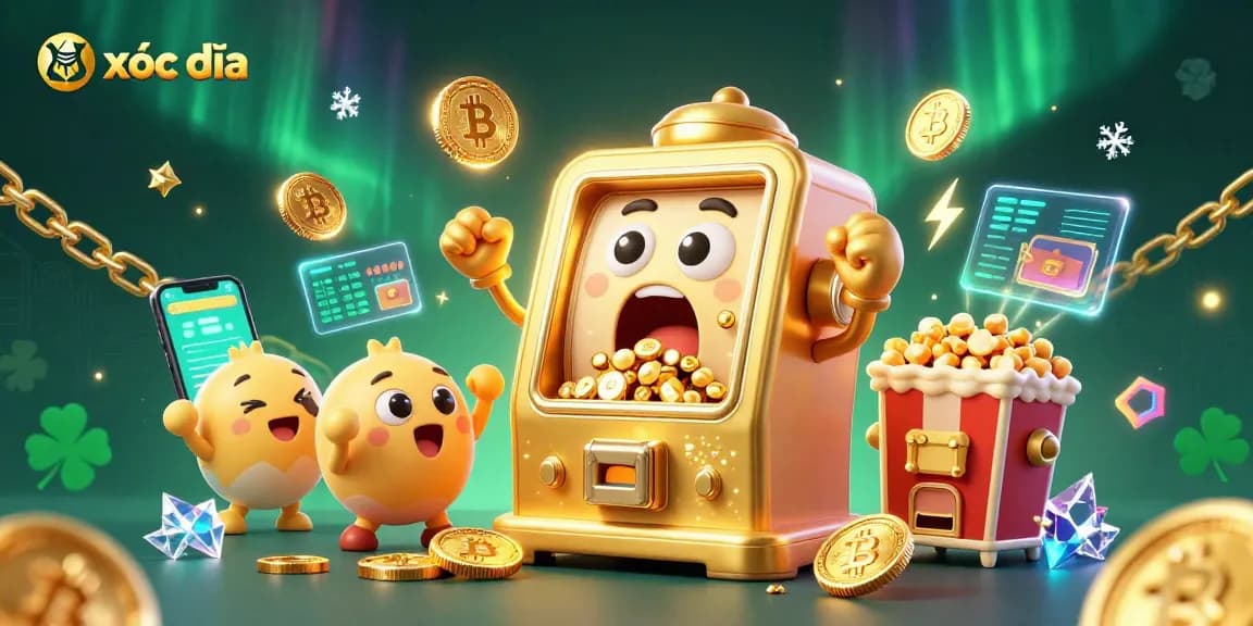 Watch xóc đĩa excitement with a golden slot machine cheering as coins pour out!