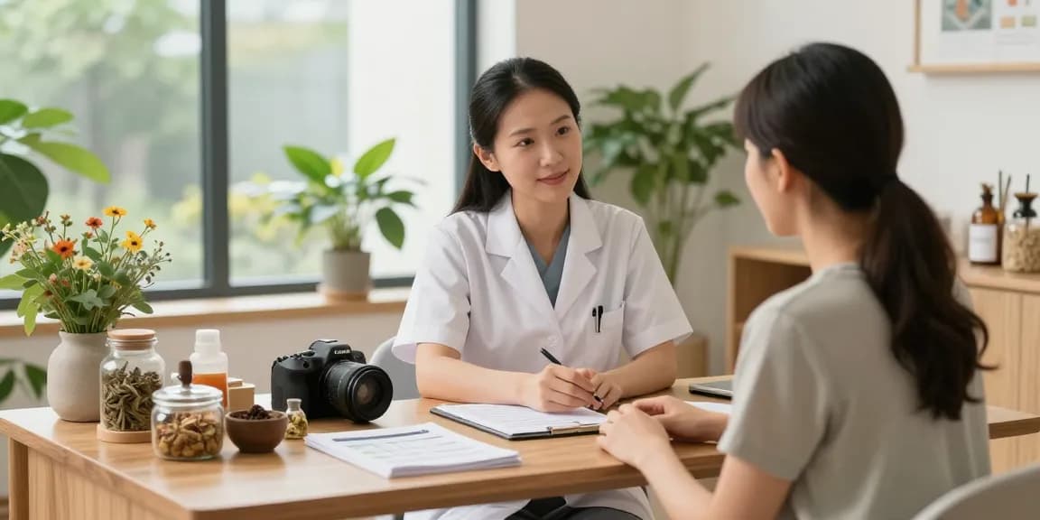 Consultation at 수원한의원 showcasing holistic health services in a serene clinic.