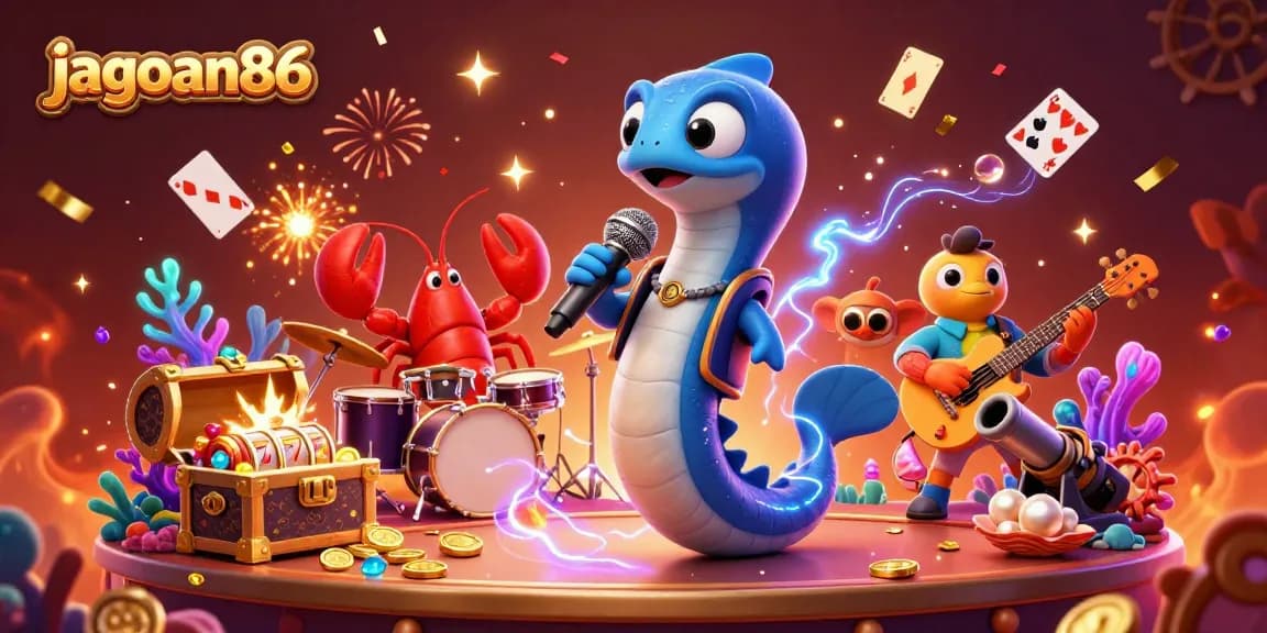 Engage with jagoan86's vibrant underwater casino scene featuring a DJ eel and treasure elements.