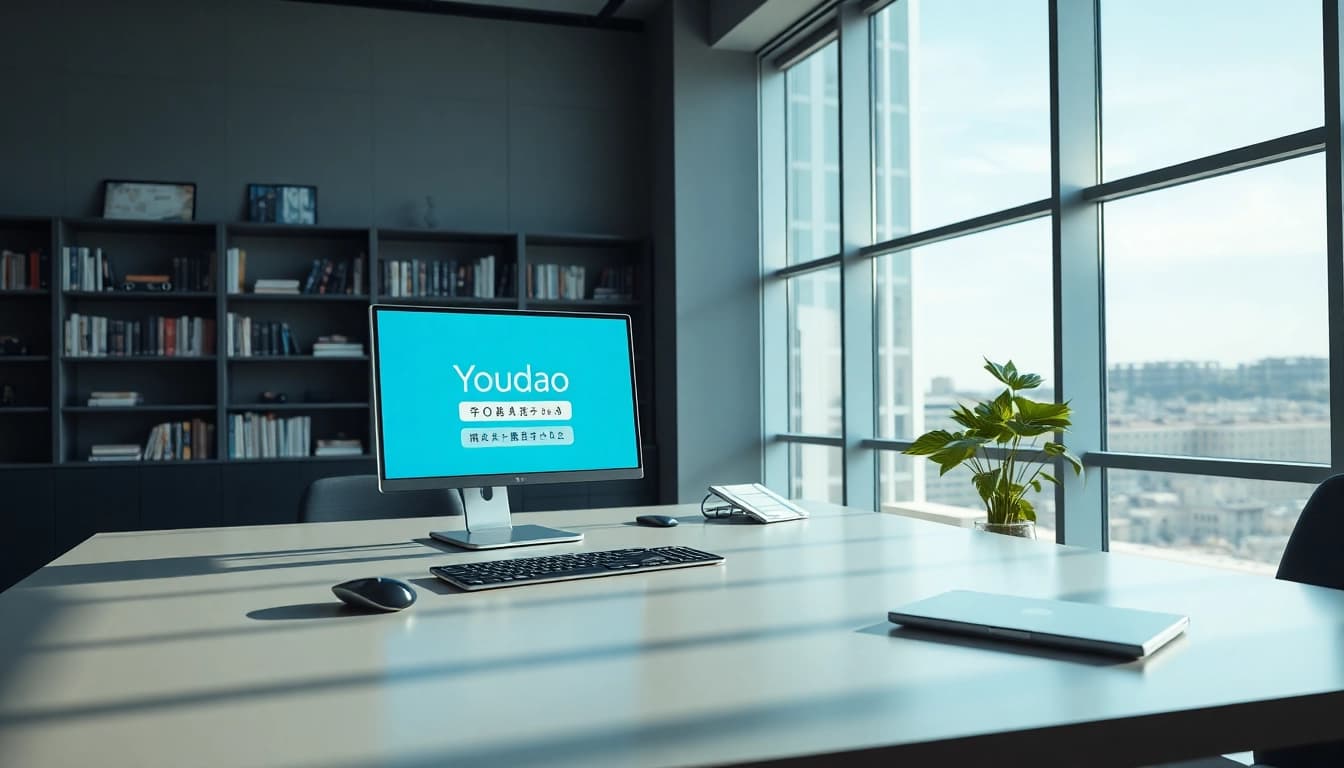 Youdao translation interface displayed in a modern workspace, symbolizing innovative language learning tools.