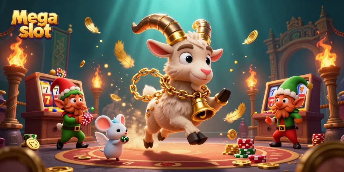 Mainkan mega slot dengan reka bentuk menarik kasino dipenuhi elemen menarik dan karakter lucu.