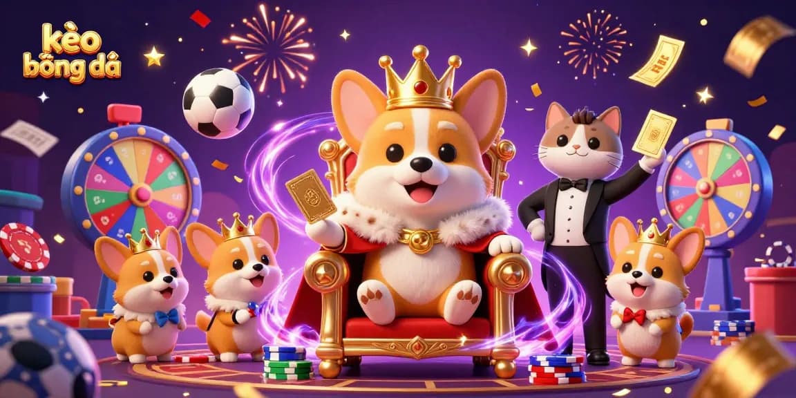 Engage with kèo bóng đá in a vibrant casino setting featuring a royal corgi and dynamic gambling elements.