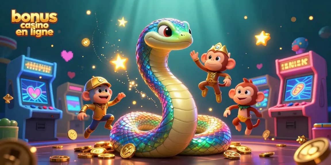 Jouez avec un bonus casino en ligne dans une scène magique illustrée par un serpent et un roi singe.