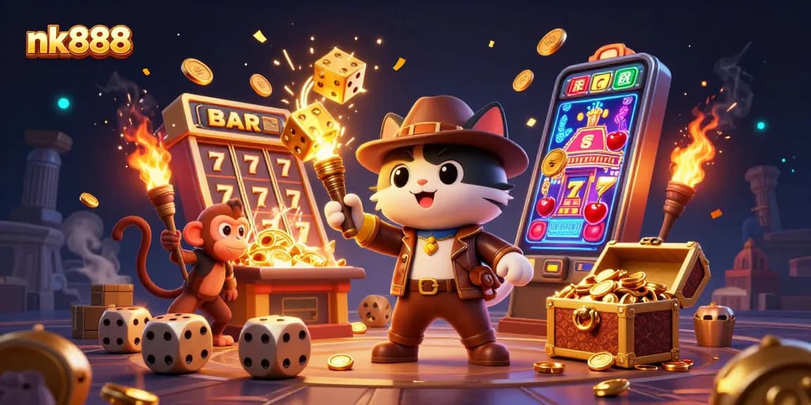 Immerse in nk888's thrilling slots experience with a golden artifact discovery by adventurous characters