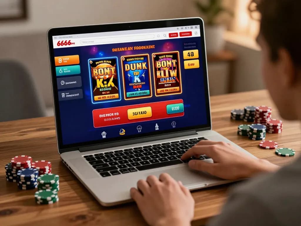 Player enjoying online casino games on a laptop, highlighting s666-bm for engaging gameplay experiences.