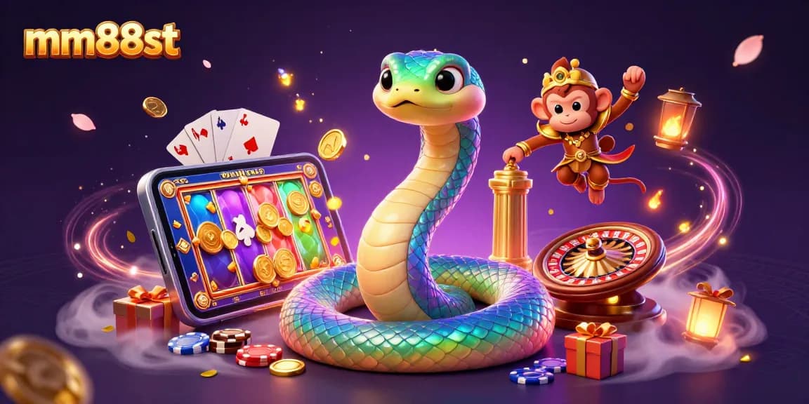 Spin and win at mm88st with our vibrant and magical slot gaming scene full of energetic characters.