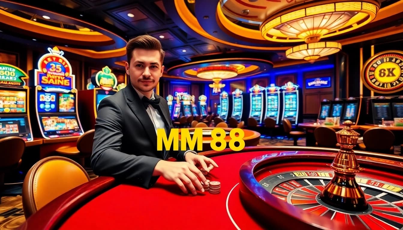 Experience the thrill of winning at MM 88 casino with vibrant gaming tables and slot machines.