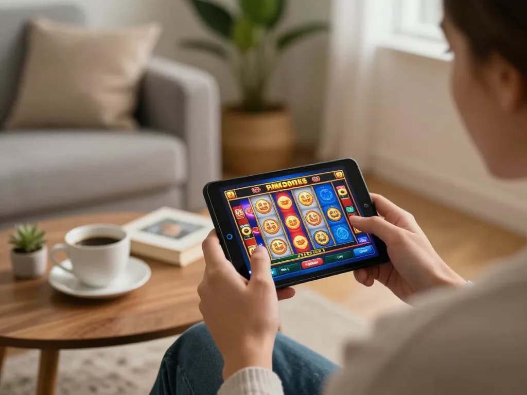 Engaging in 92slot mobile casino app gaming in a cozy setting.