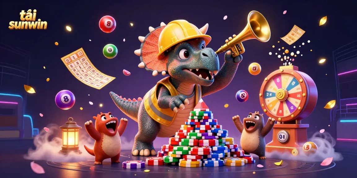 Experience the excitement of tải sunwin as 3D characters celebrate winnings with vibrant casino elements.