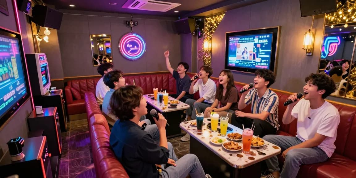 Jeju Island karaoke room showcasing 제주도유흥 with lively patrons enjoying music and drinks.