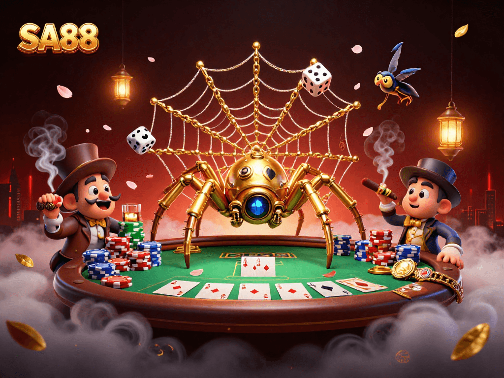 Engage with SA88's thrilling games featuring a steampunk spider and casino elements.