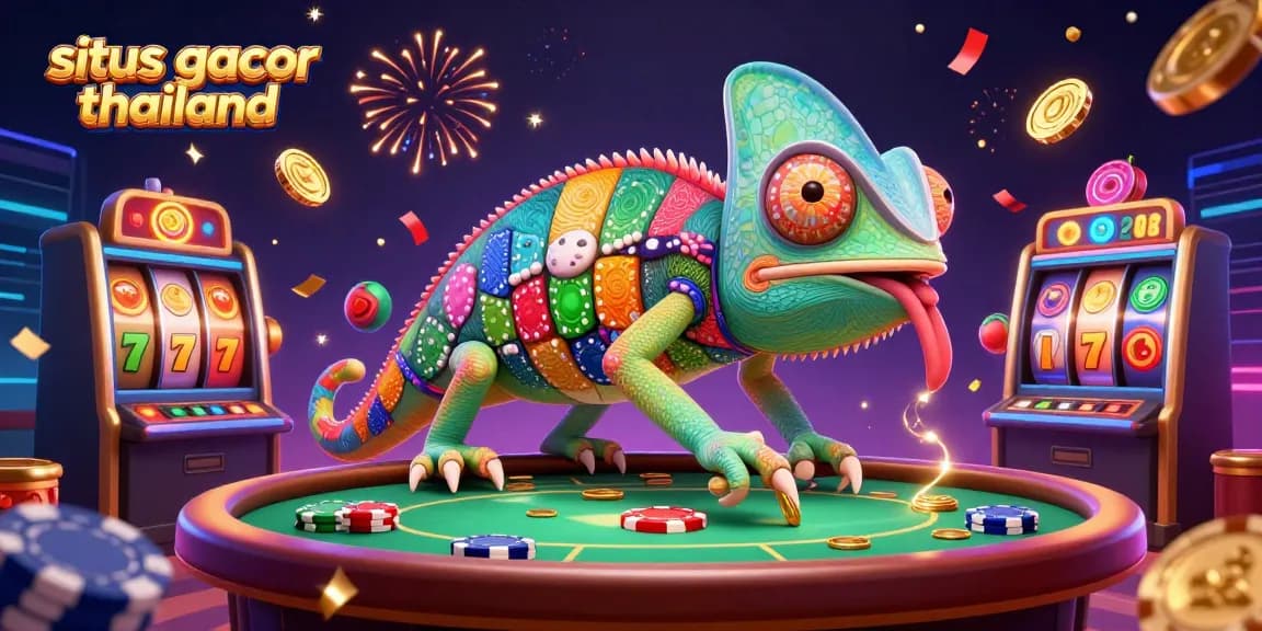 Experience the excitement of situs gacor thailand with a lively chameleon casino owner and vibrant slot elements.