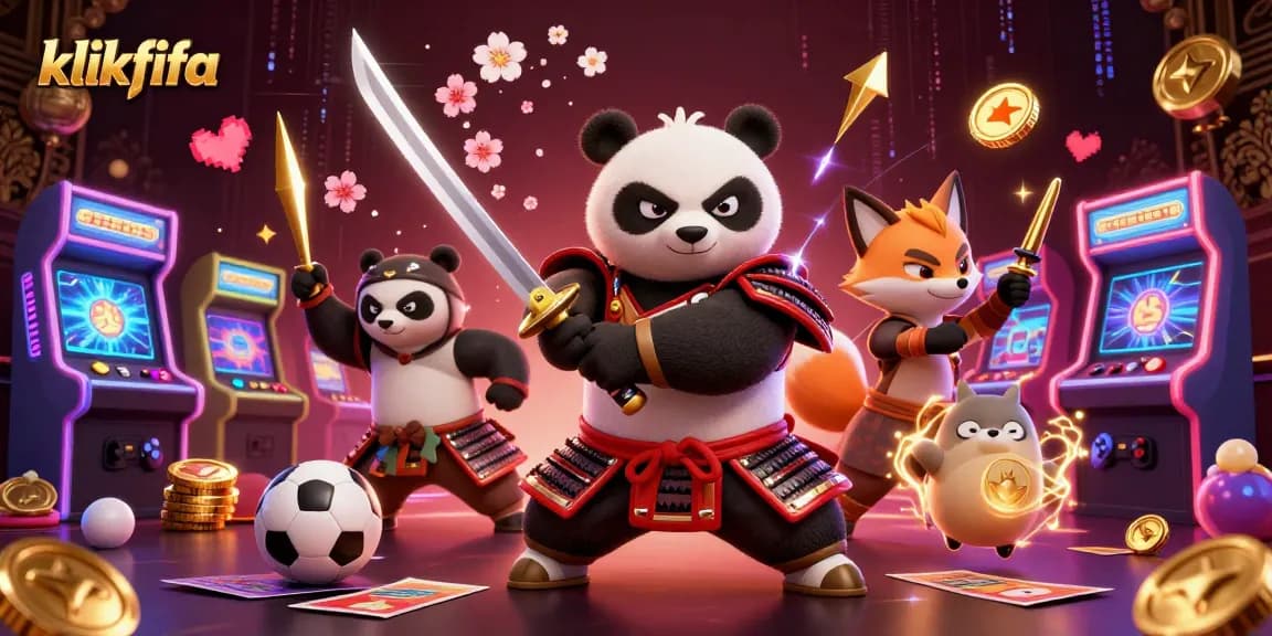 klikfifa menawarkan taruhan olahraga menarik dengan samurai panda dan ninja fox dalam ilustrasi 3D