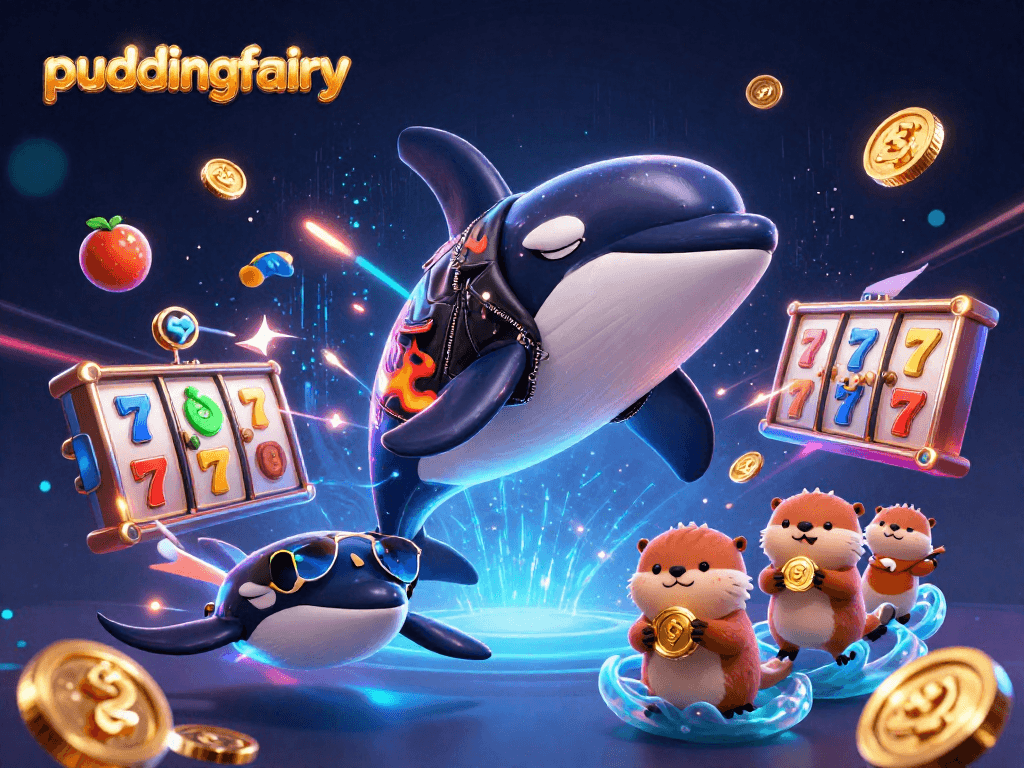 Win exciting jackpots with puddingfairy in a vibrant, animated 3D casino scene full of fun.