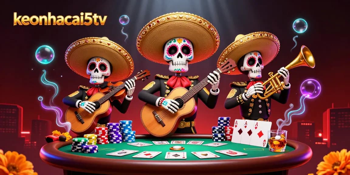 Engage with keonhacai5tv action from a vibrant 3D casino scene filled with mariachi musicians.