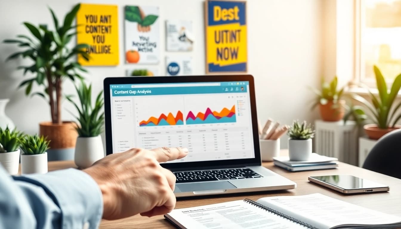 Engaging content gap analysis in a digital marketing workspace for optimization.