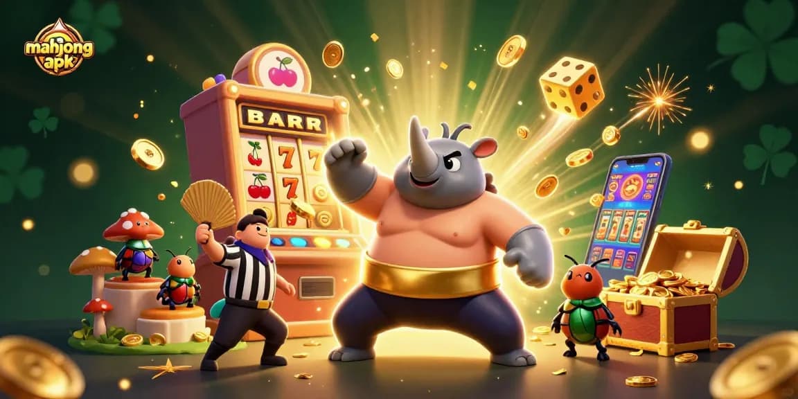 Experience exciting wins with mahjongapk in this vibrant 3D scene showcasing fun casino elements.