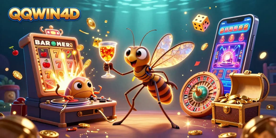 Menangkan jackpot di QQWIN4D dengan ilustrasi kasino yang kaya warna dan simbol keberuntungan.