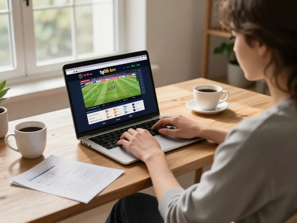 Engaging in sports betting on tg88-bm from a cozy home office setup.