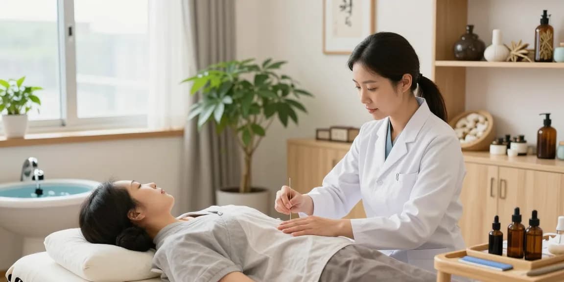 Acupuncture treatment at 영통한의원, showcasing serene wellness environment with calming atmosphere.