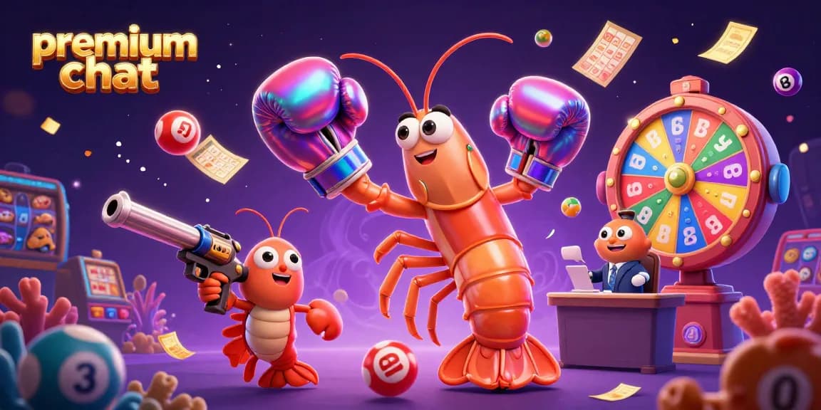 Engage in premium chat while enjoying vibrant casino elements like slot reels and jackpot images.