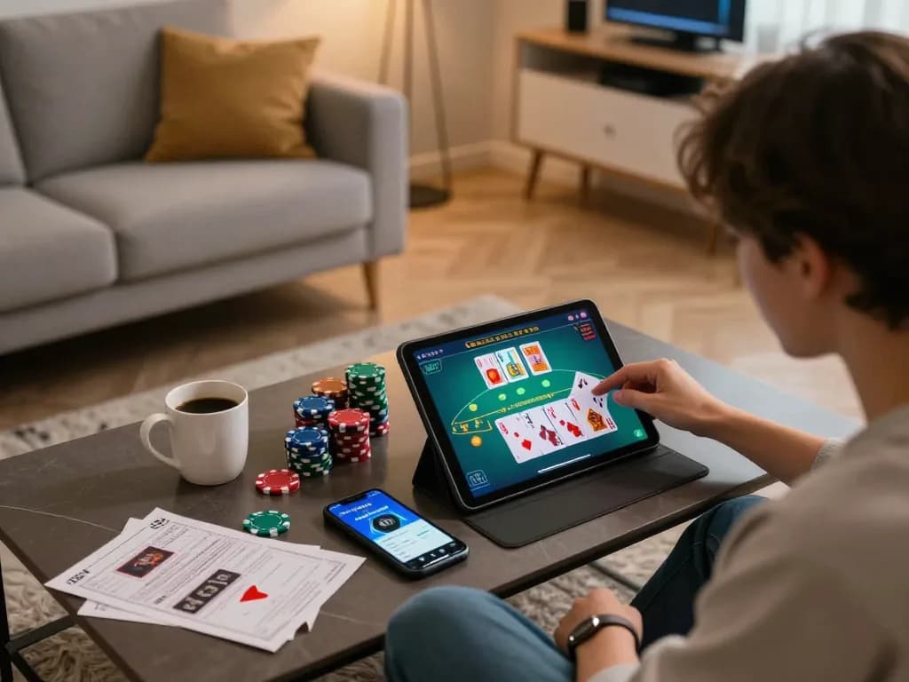 Engaging scene of a player enjoying casino stranieri che accettano italiani on a tablet, showing live blackjack gameplay.