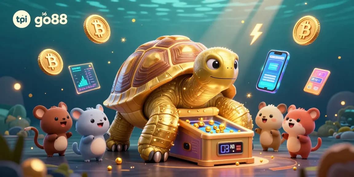 Experience the fun of tải go88 in a vibrant casino scene featuring a colossal golden tortoise