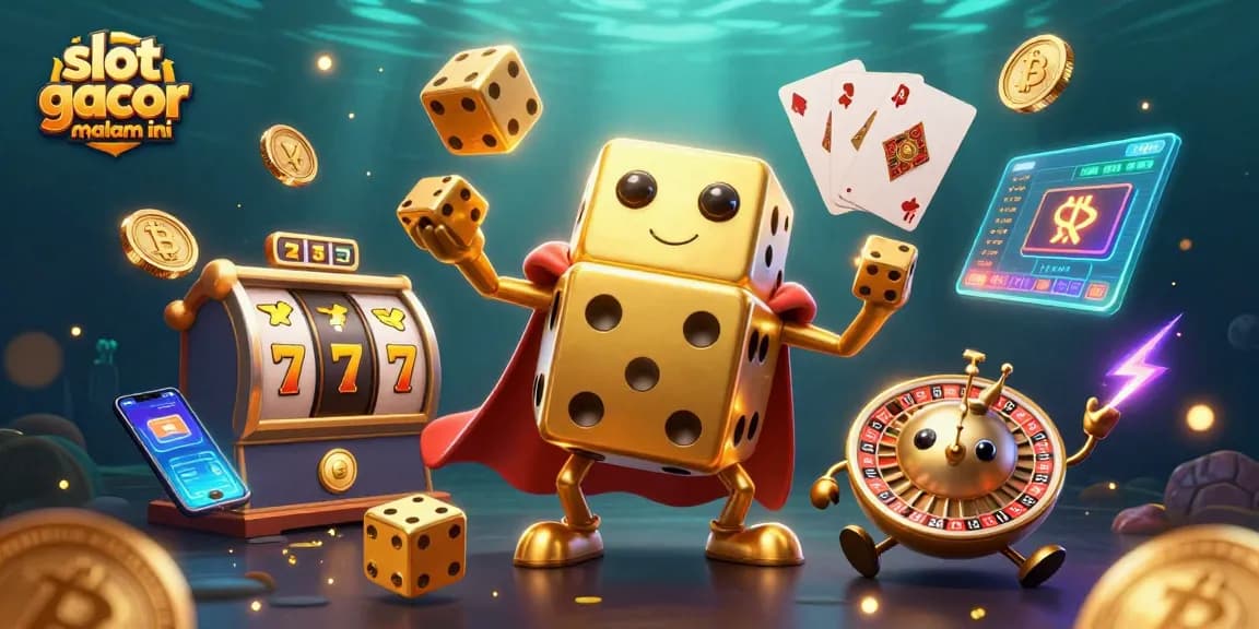 Slot gacor malam ini menampilkan golem dadu emas dan elemen jackpot di lingkungan kasino digital yang menarik.
