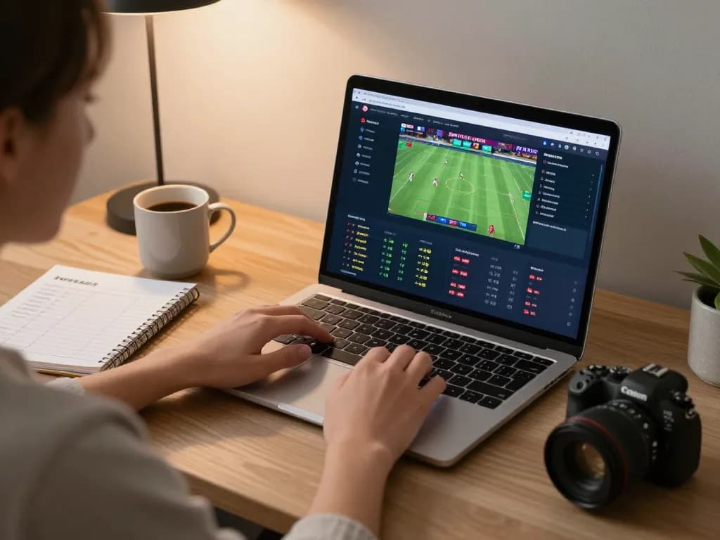 Person enjoying sports betting on siti scommesse stranieri sicuri from a cozy home office.