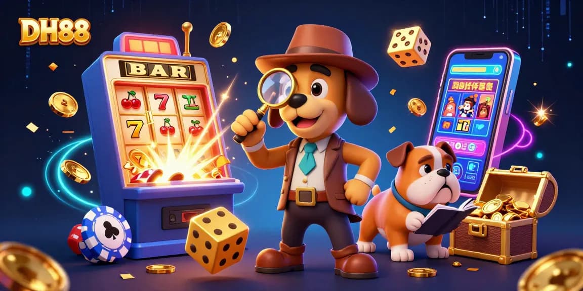 DH88 detective character examines a poker chip in a vibrant casino scene filled with rewards.