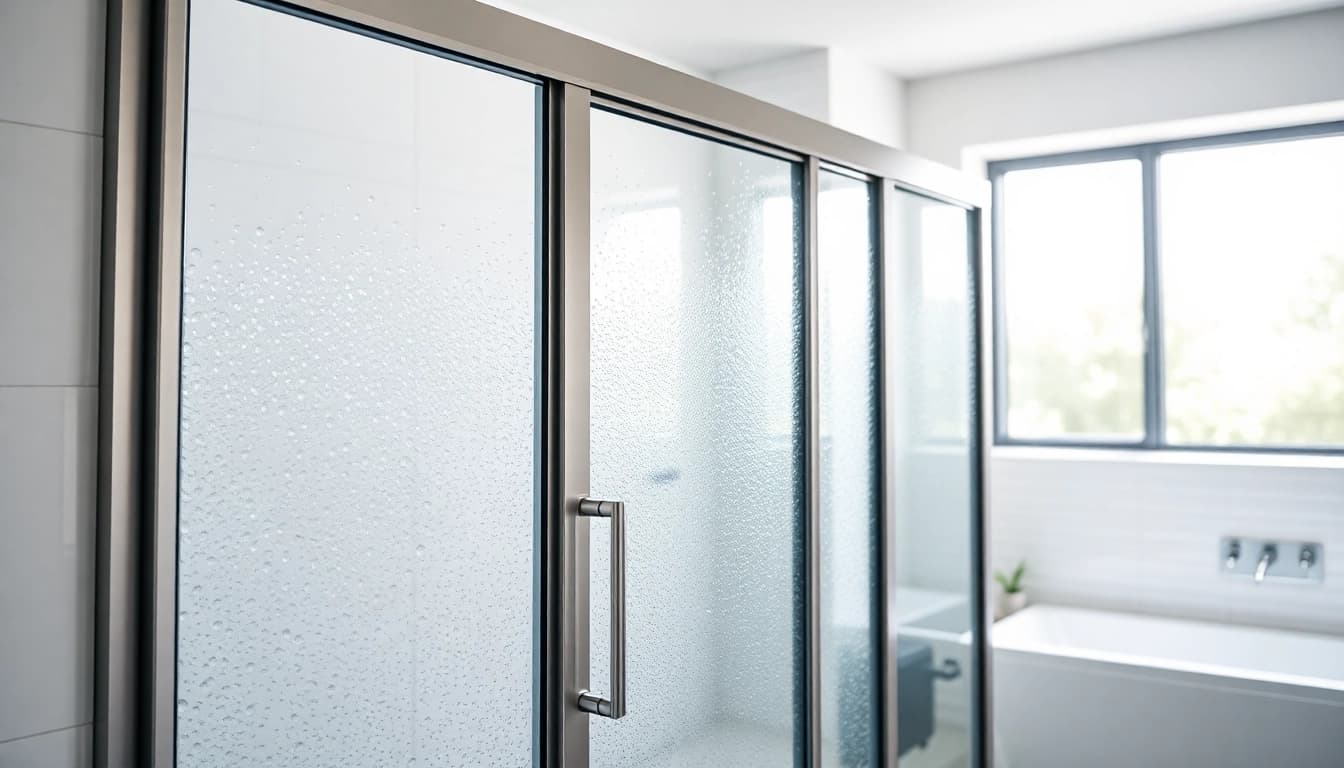 Showcase of sliding shower doors with sleek design in a stylish bathroom.