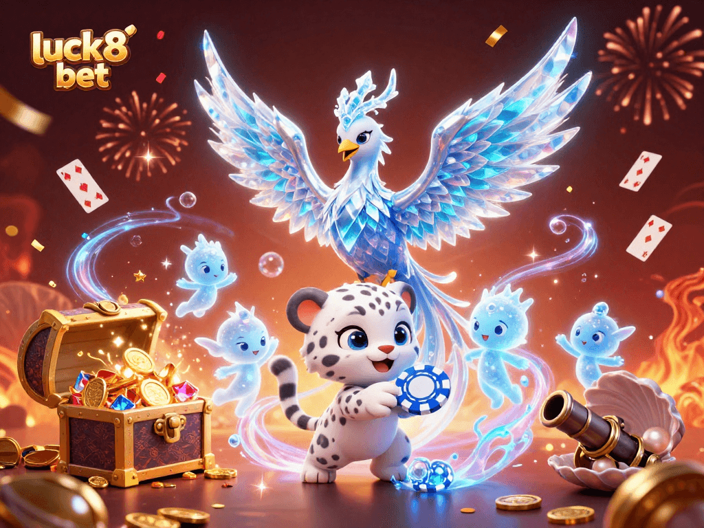 Experience the excitement of luck8 bet with colorful characters and casino elements in a vibrant scene.