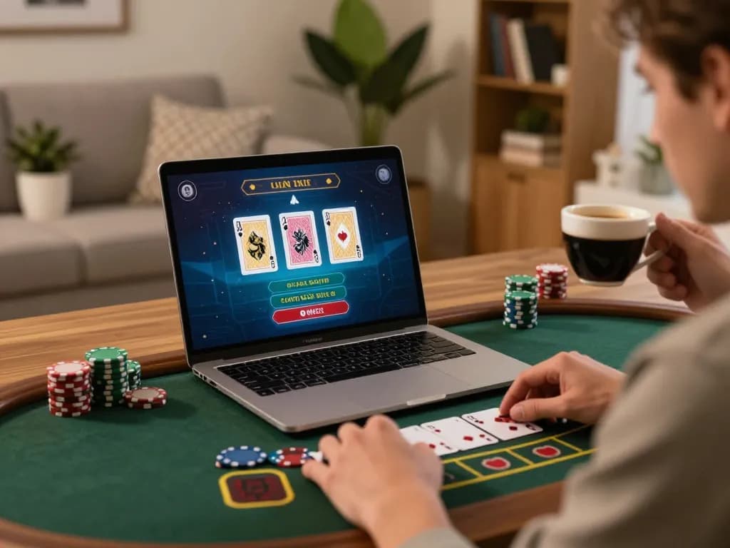 Playing blackjack online with the sc88 link at home, showcasing a cozy gaming environment.