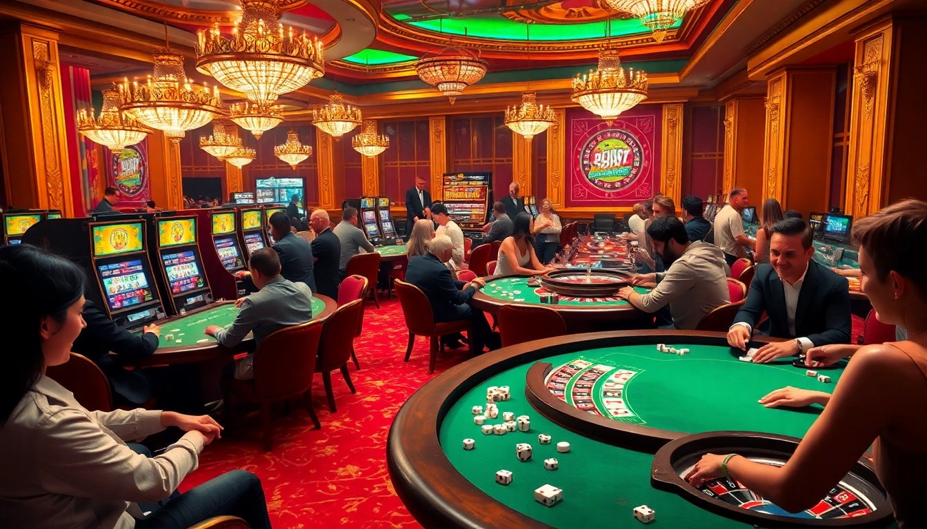 Joueurs engagés profitant de jeux passionnants au meilleur casino en ligne avec des visuels vibrants et une ambiance de luxe.