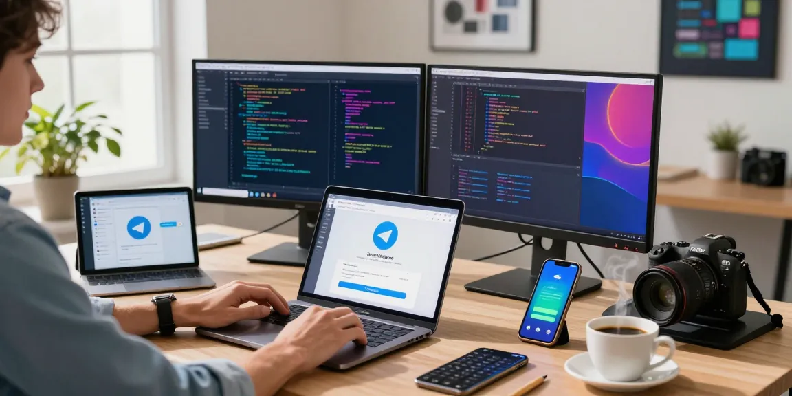 Explore the functionality of telegram中文版下载 in a vibrant tech workspace.
