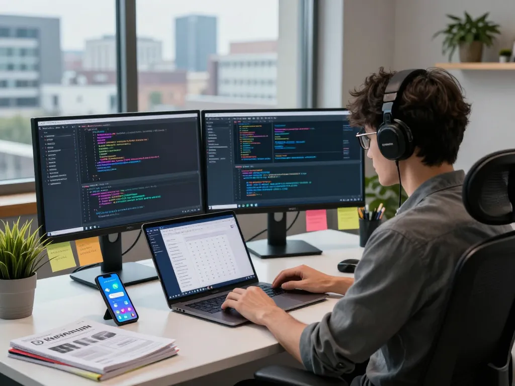Dynamic workspace showcasing a developer using OpenClaw for efficient email and calendar management