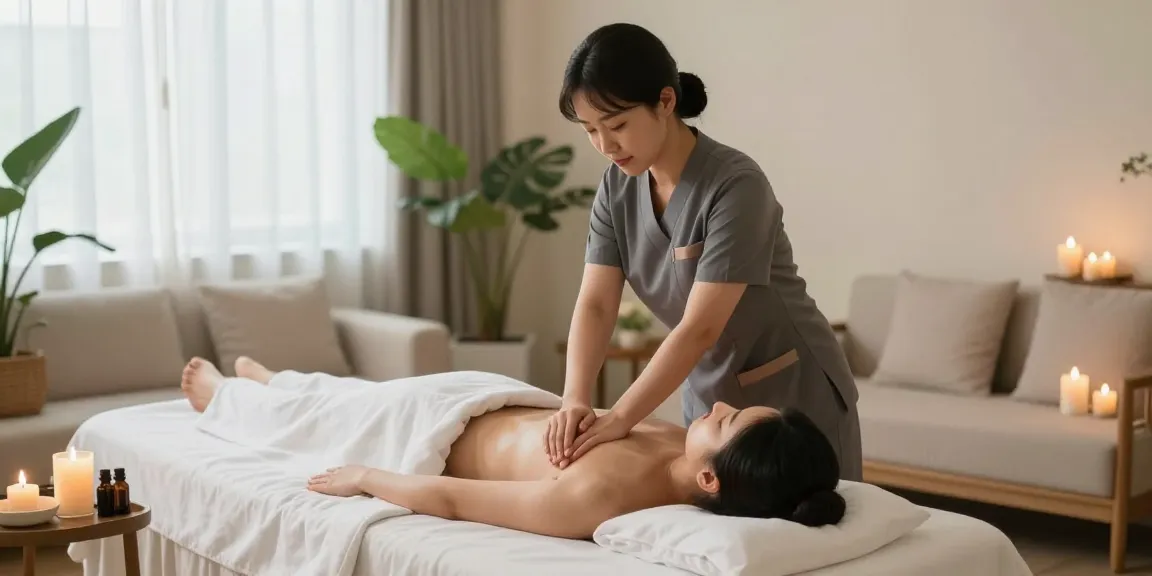 Relaxing 창원마사지 session in a serene spa with calming atmosphere and professional therapist.